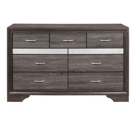 Unique Style Bedroom 1pc Dresser of Drawers Hidden Drawers Gray and Sliver Glitter Wooden Furniture