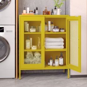 Metal Storage Cabinet with Mesh Doors, Steel Display Cabinets with Adjustable Shelves for Bathroom Home Office yellow