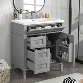 30'' Bathroom Vanity with Top Sink, Modern Bathroom Storage Cabinet with 2 Drawers and a Tip-out Drawer, Single Sink Bathroom Vanity