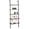 Industrial Wall Mounted Bookcase 5-Tier Open Ladder Shelf Bookshelf with Metal Frame, 23.6" L x 11.8" W x 70.9" H