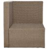 Outdoor 6-Piece Garden Furniture Set, PE Wicker Rattan Sectional Sofa Set with 2 Tea Tables, Brown Wicker+Beige Cushion