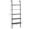 Industrial Wall Mounted Bookcase 5-Tier Open Ladder Shelf Bookshelf with Metal Frame, 23.6" L x 11.8" W x 70.9" H