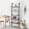 Industrial Wall Mounted Bookcase 5-Tier Open Ladder Shelf Bookshelf with Metal Frame, 23.6" L x 11.8" W x 70.9" H