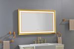 48 in. W x 30 in. H Oversized Rectangular Gold Framed LED Mirror Anti-Fog Dimmable Wall Mount Bathroom Vanity Mirror