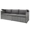 5 Pieces Outdoor Sectional Patio Rattan Sofa Set Rattan Daybed , PE Wicker Conversation Furniture Set/ Canopy and Tempered Glass Side Table, Gray