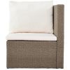 Outdoor 6-Piece Garden Furniture Set, PE Wicker Rattan Sectional Sofa Set with 2 Tea Tables, Brown Wicker+Beige Cushion