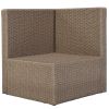 Outdoor 6-Piece Garden Furniture Set, PE Wicker Rattan Sectional Sofa Set with 2 Tea Tables, Brown Wicker+Beige Cushion