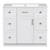 Modern White 36-Inch Freestanding Bathroom Vanity Cabinet with Resin Integrated Basin - With 4 drawers 1 Soft-Close Door, Multi-Functional Storage