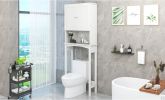 Over-The-Toilet Bathroom Cabinet with Shelf and Two Doors Space-Saving Storage; Easy to Assemble; White