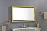 48 in. W x 30 in. H Oversized Rectangular Gold Framed LED Mirror Anti-Fog Dimmable Wall Mount Bathroom Vanity Mirror