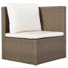 Outdoor 6-Piece Garden Furniture Set, PE Wicker Rattan Sectional Sofa Set with 2 Tea Tables, Brown Wicker+Beige Cushion