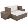 Outdoor 6-Piece Garden Furniture Set, PE Wicker Rattan Sectional Sofa Set with 2 Tea Tables, Brown Wicker+Beige Cushion