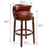 Seat height 29.5'' Cow top Leather Wooden Bar Stools, 360 Degree Swivel Bar Height Chair with Backs for Home Kitchen Counter(brown 1pc)