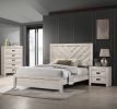 1pc Queen Size Bed Rustic Beige Gray Finish Wooden Bedroom Furniture Geometric Design Chevron Pattern