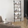 Industrial Wall Mounted Bookcase 5-Tier Open Ladder Shelf Bookshelf with Metal Frame, 23.6" L x 11.8" W x 70.9" H