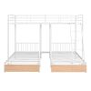 Full Over Twin & Twin Bunk Bed, Metal Triple Bunk Bed with Drawers and Guardrails, White