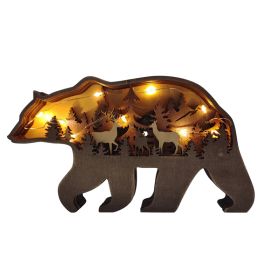 Wooden Animal Wolf Statue Creativity Wolf Totem Office Home Decorate Crafts Christmas Gift North Forest Elk Brown Wolf Ornaments (Color: Bear)