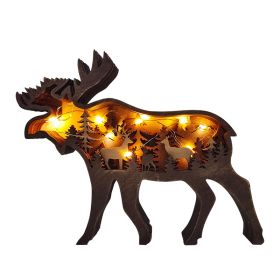 Wooden Animal Wolf Statue Creativity Wolf Totem Office Home Decorate Crafts Christmas Gift North Forest Elk Brown Wolf Ornaments (Color: Deer)