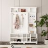 Hall Tree with Shoe Bench, Coat Rack ,Shoe Storage ,Storage Shelves and Pegboard, for Hallways, Halls and Bedrooms