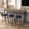 3-Drawer Long Dining Table Set with Power Outlets, Bar Kitchen Table Set with Circular PU Stools, Easy Assemble