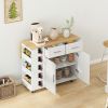 Multi-Functional Kitchen Island Cart with 2 Door Cabinet and Two Drawers,Spice Rack, Towel Holder, Wine Rack, and Foldable Rubberwood Table Top