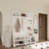 Hall Tree with Shoe Bench, Coat Rack ,Shoe Storage ,Storage Shelves and Pegboard, for Hallways, Halls and Bedrooms