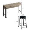 3-Drawer Long Dining Table Set with Power Outlets, Bar Kitchen Table Set with Circular PU Stools, Easy Assemble