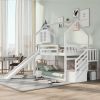 Twin-Over-Twin House Bunk Bed, Convertible Slide, Storage Staircase