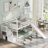 Twin-Over-Twin House Bunk Bed, Convertible Slide, Storage Staircase